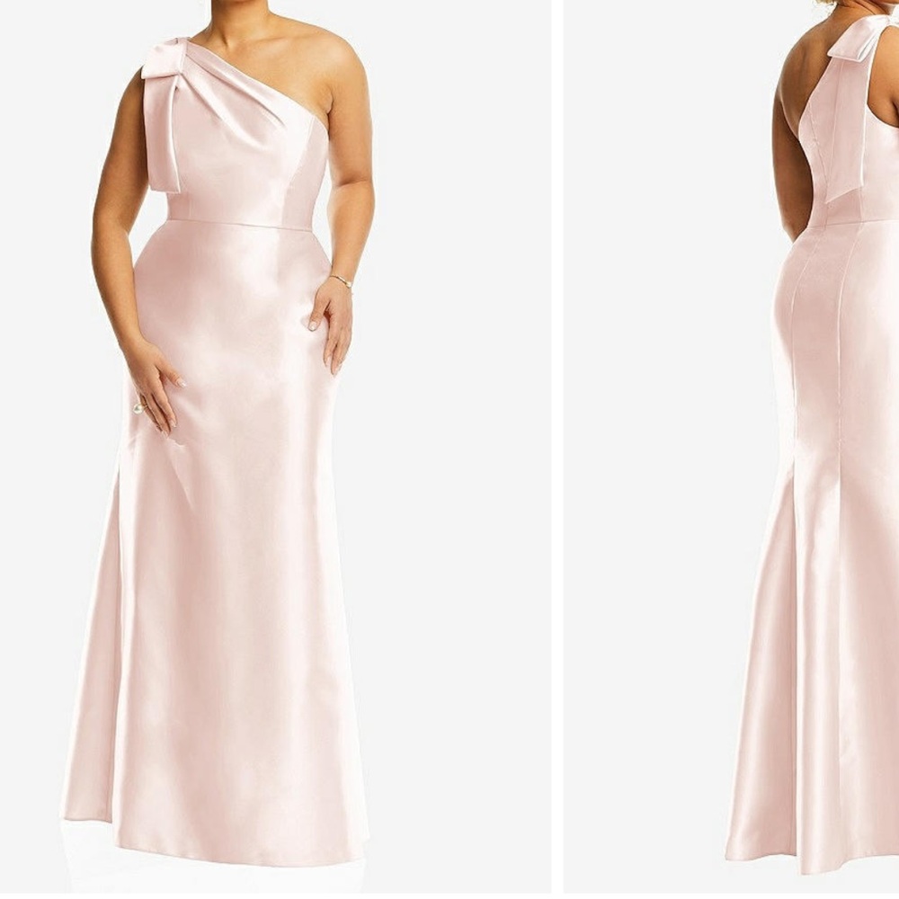 One-Shoulder Satin Gown in Blush Pink